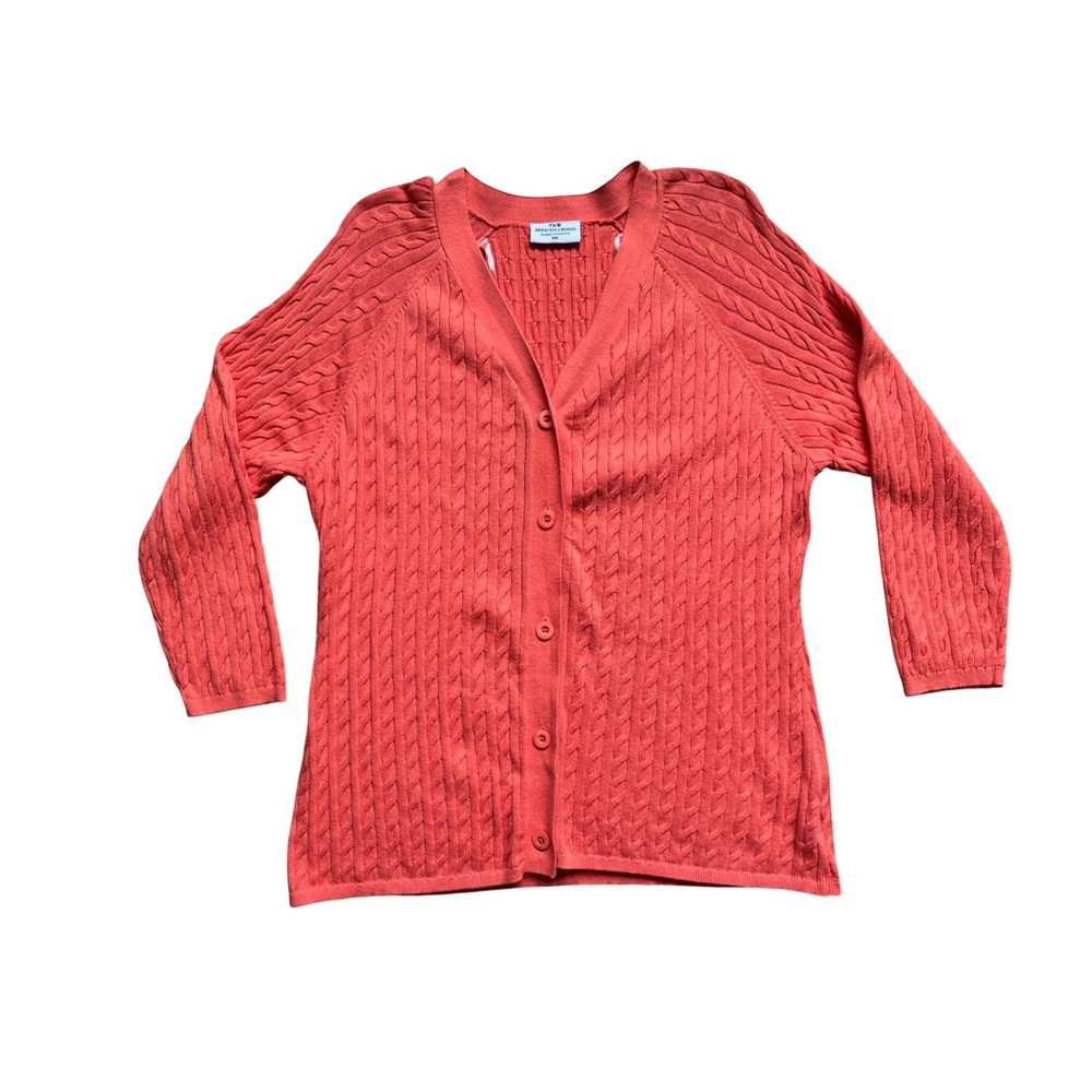 Princess Cruises Womens XXL Coral Pink Cable Knit 100% Cotton Cardigan